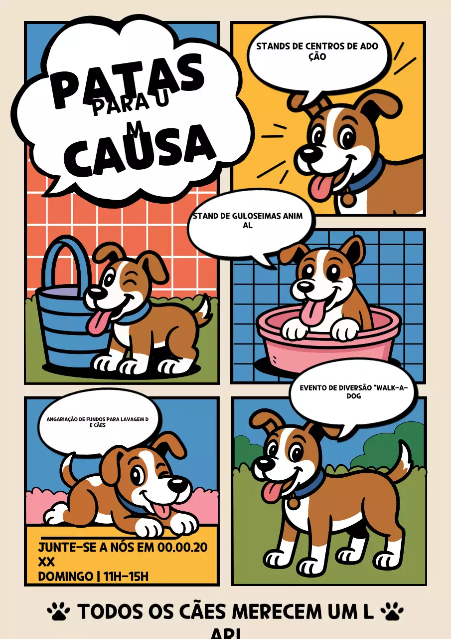 Cartaz de anúncio do evento de animais de estimação em quadrinhos bege
