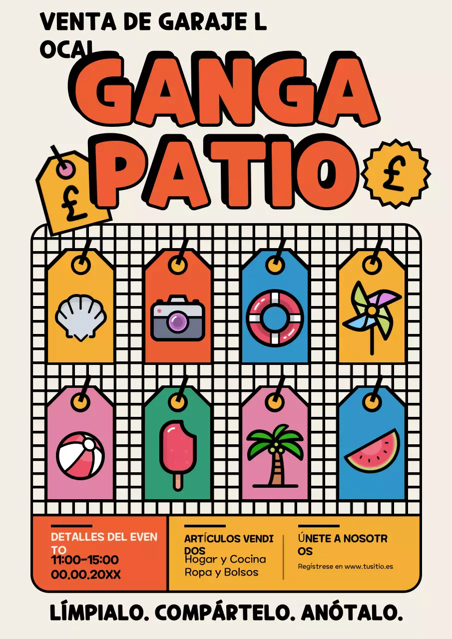 Cartel publicitario de venta de garaje retro beige