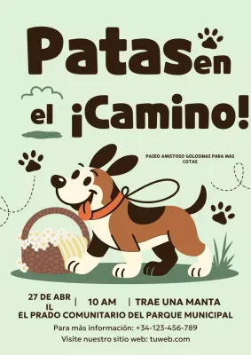 Cartel promocional del evento "Juguetona mascota verde"