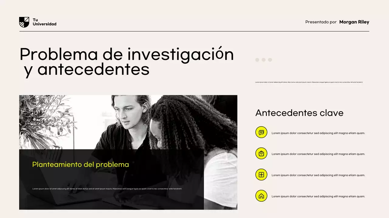 Presentación del documento de propuesta de investigación moderna amarilla