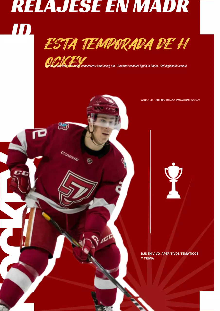 Cartel rústico rojo del evento de hockey