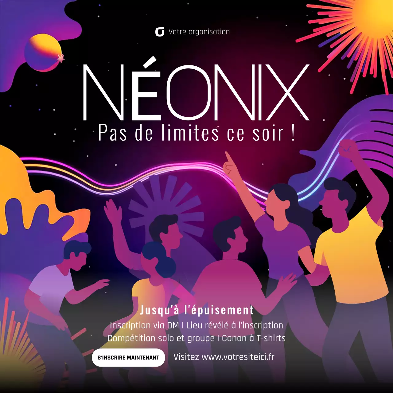 Affiche promotionnelle d'un événement de danse tendance au néon