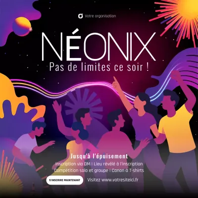 Affiche promotionnelle d'un événement de danse tendance au néon