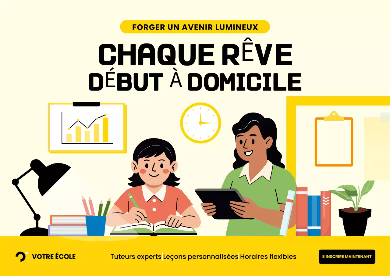 Affiche publicitaire jaune pour l'éducation moderne