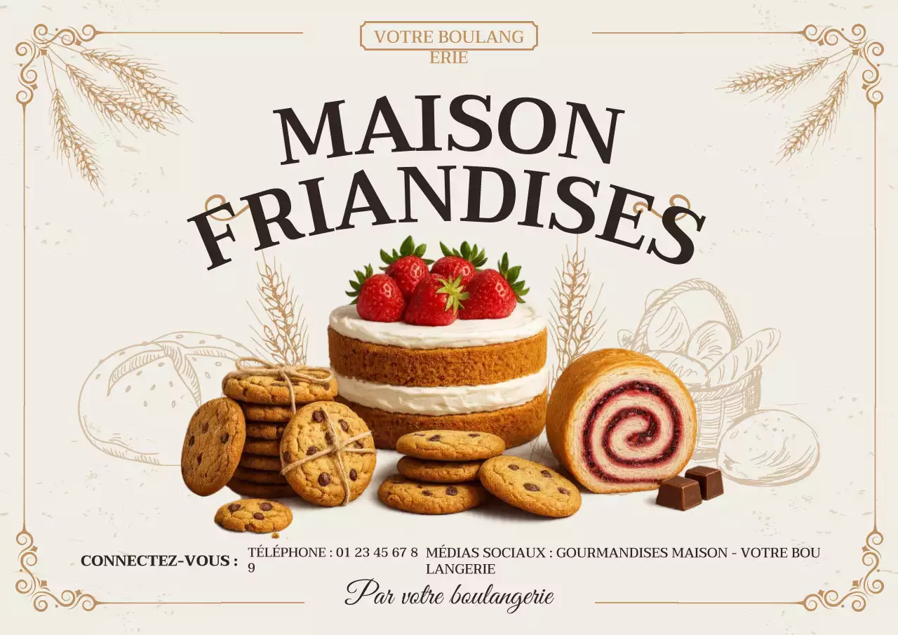 Affiche promotionnelle de boulangerie vintage beige