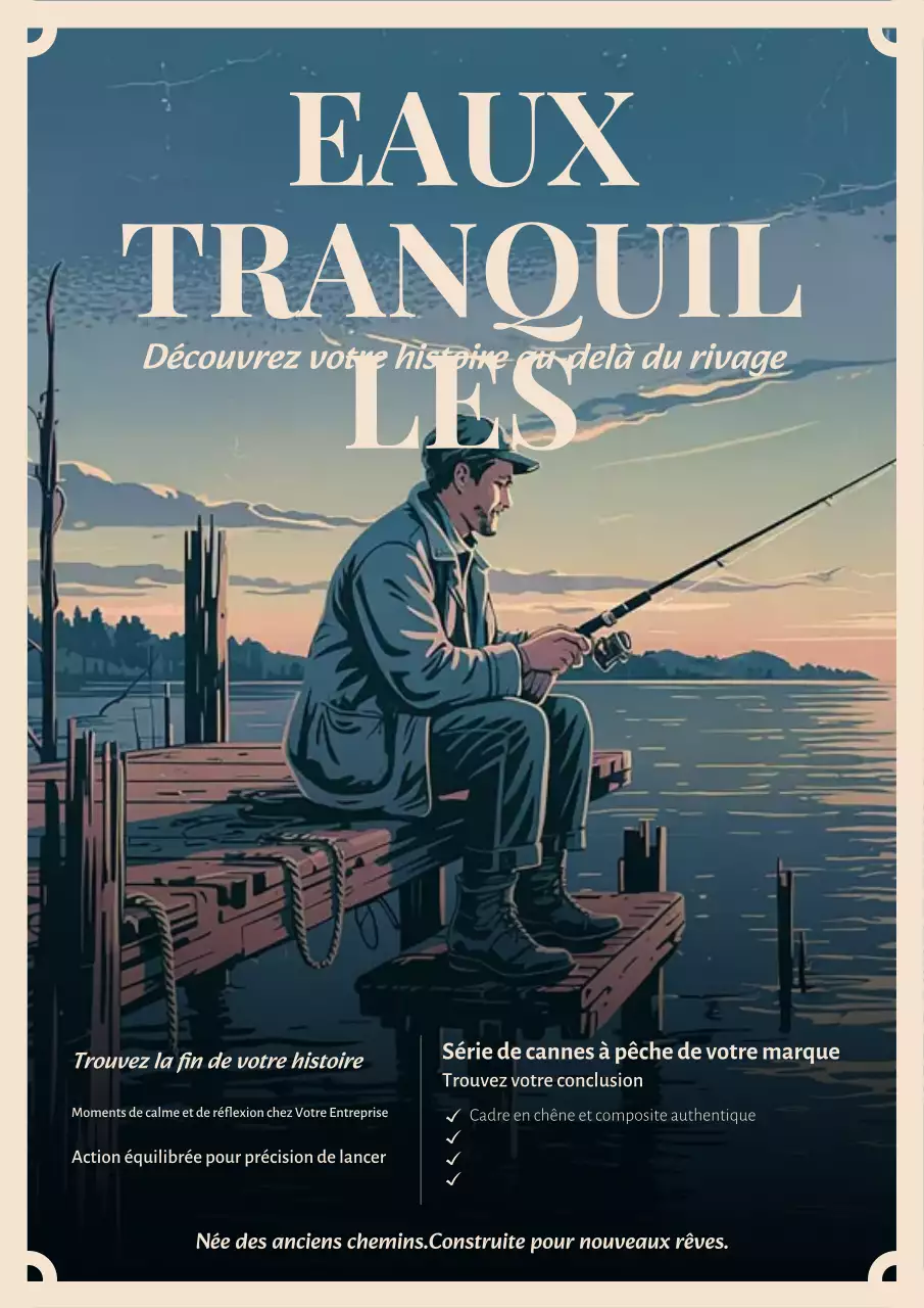 Affiche publicitaire de pêche vintage bleue