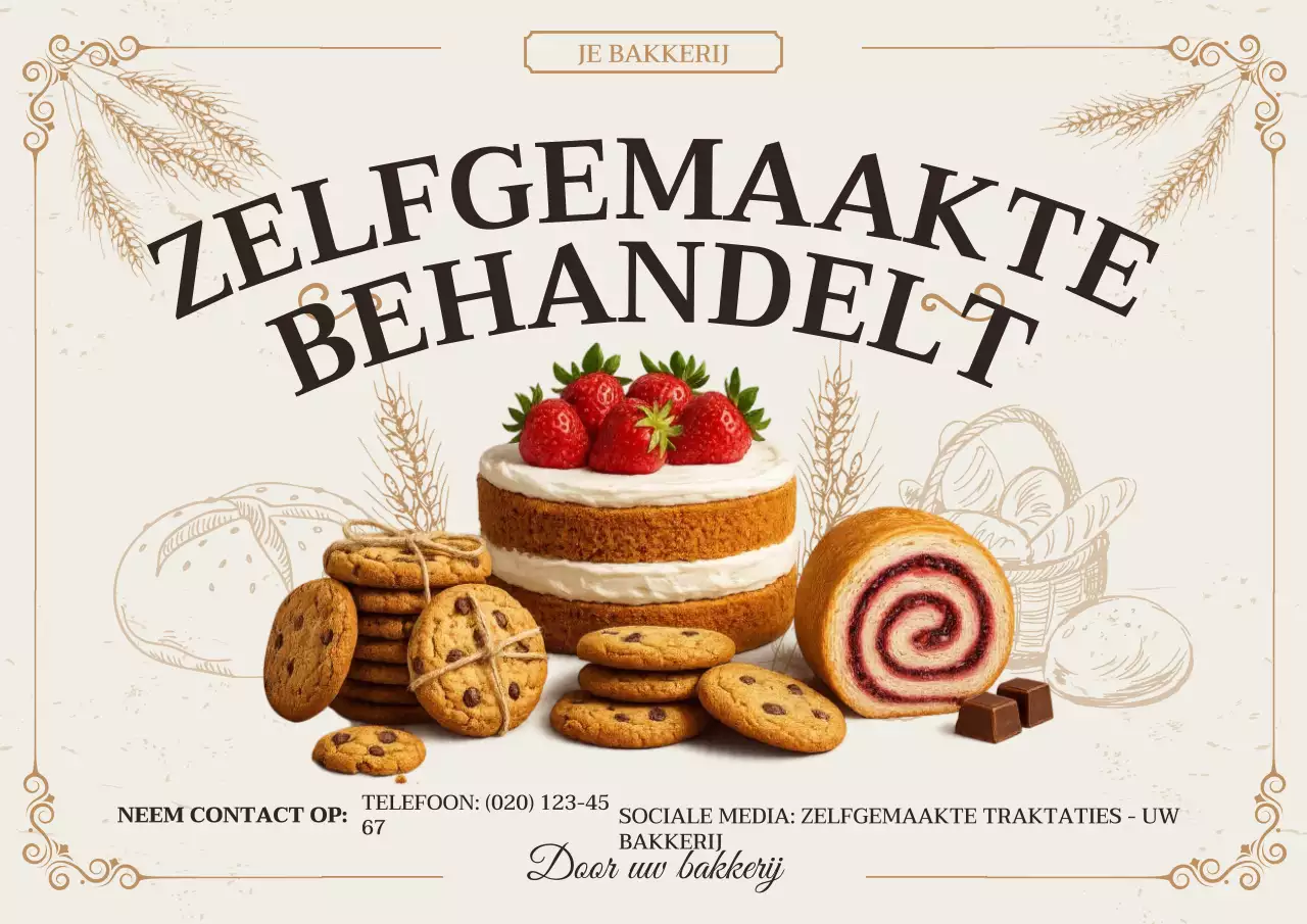 Beige vintage bakkerij promotieposter