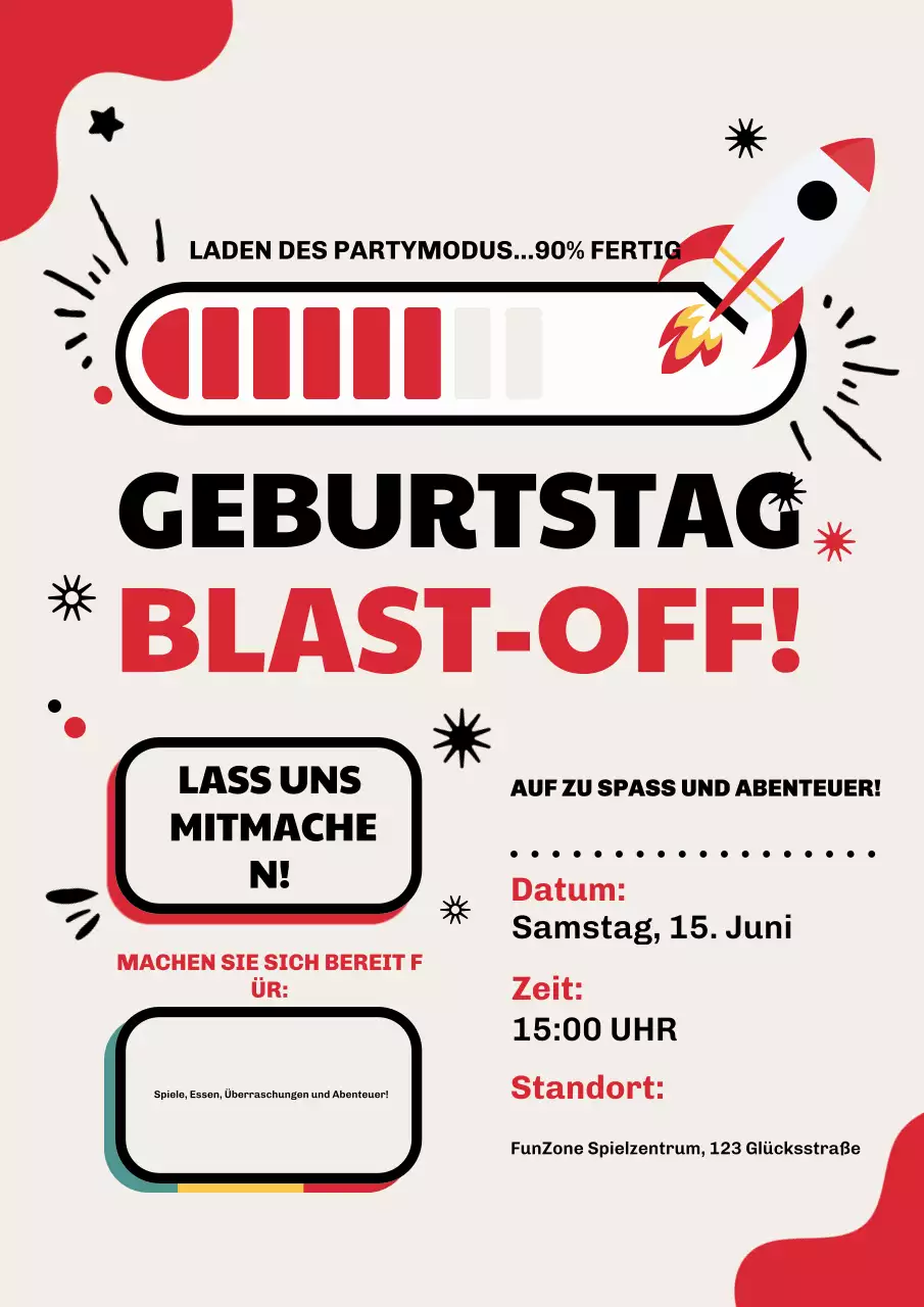 Rotes verspieltes Geburtstagseinladungsplakat