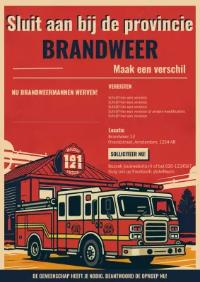 Rode retro brandweer wervingsposter