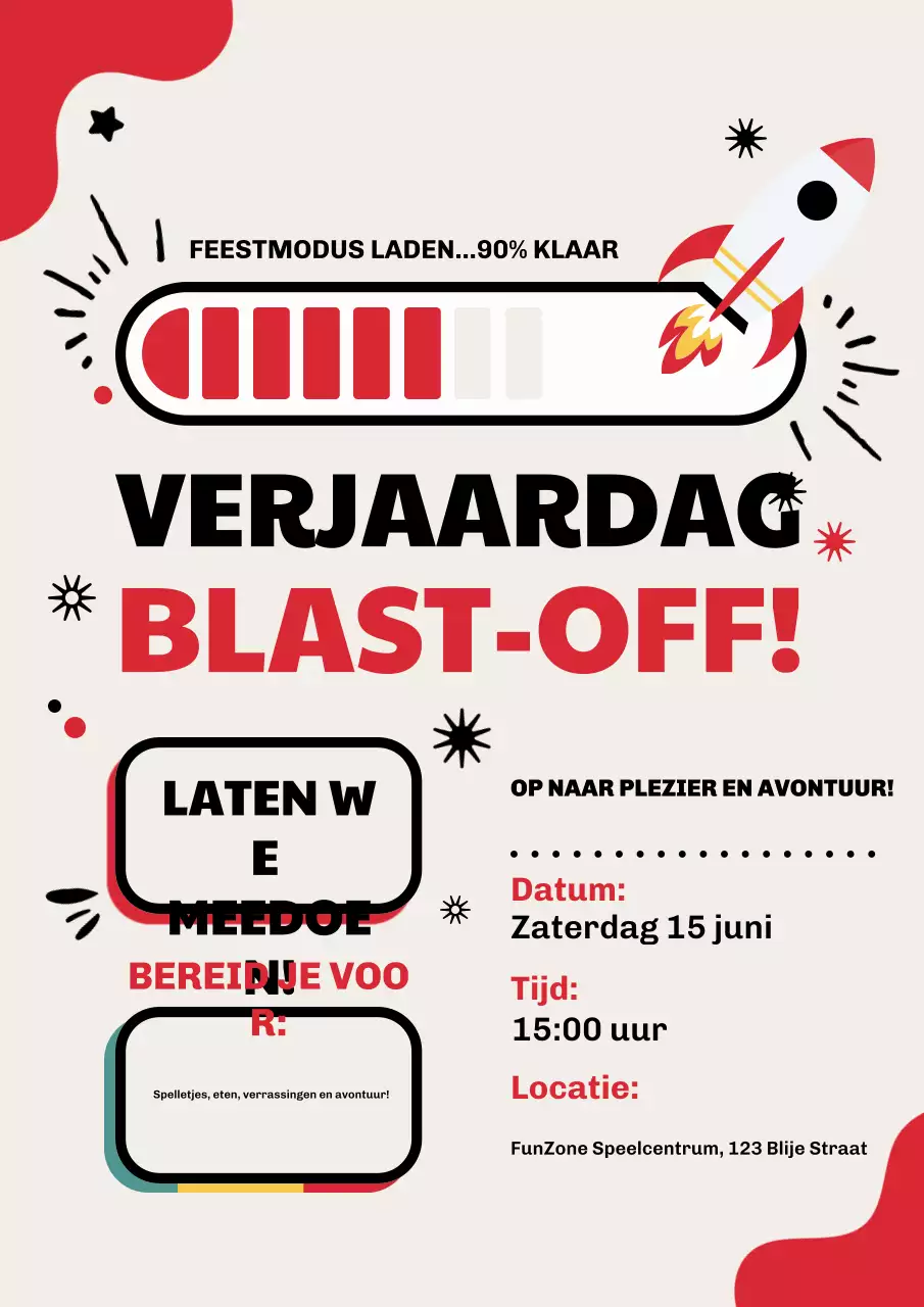 Rode speelse verjaardagsuitnodigingsposter