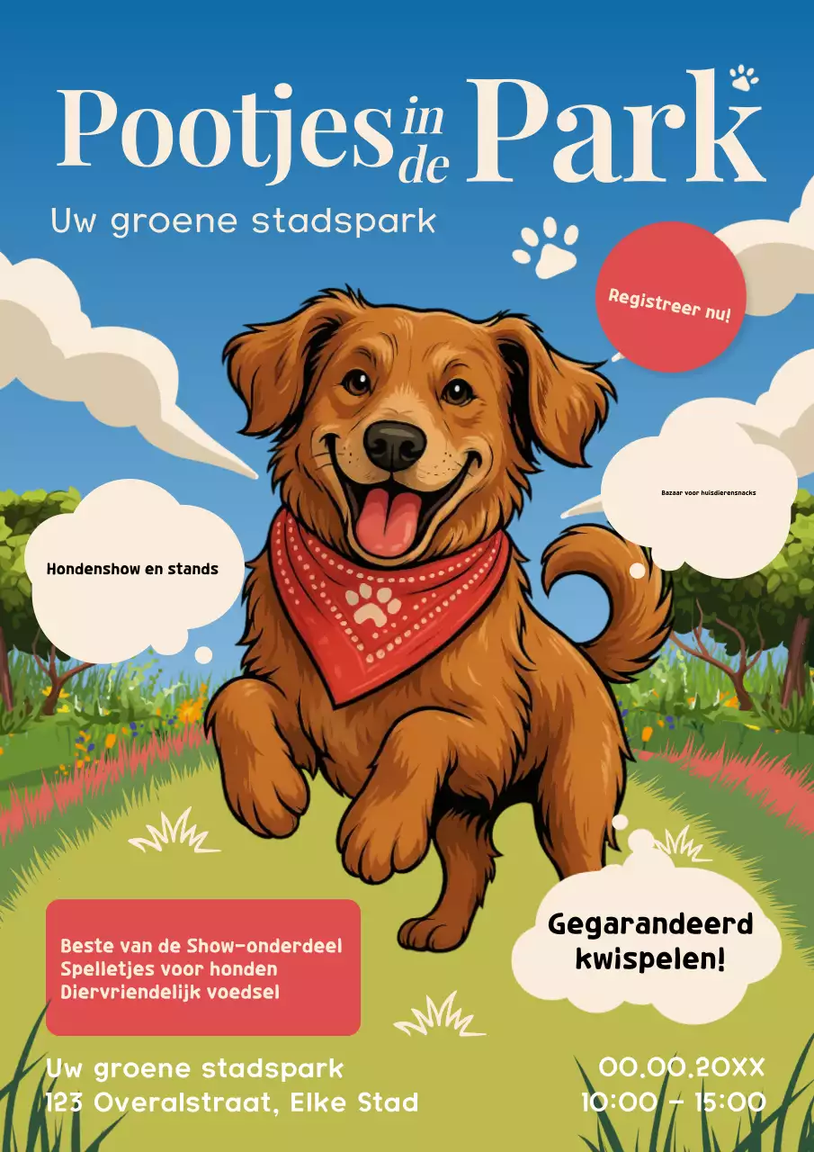 Uitnodigingsposter voor het Blue Playful Dog-evenement