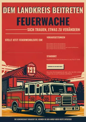 Rotes Retro-Feuerwehr-Rekrutierungsplakat