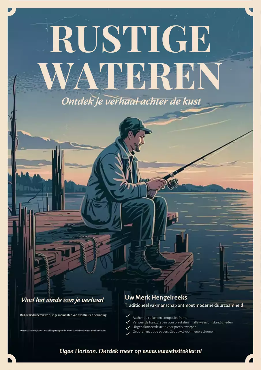Blauwe vintage reclameposter voor visserij