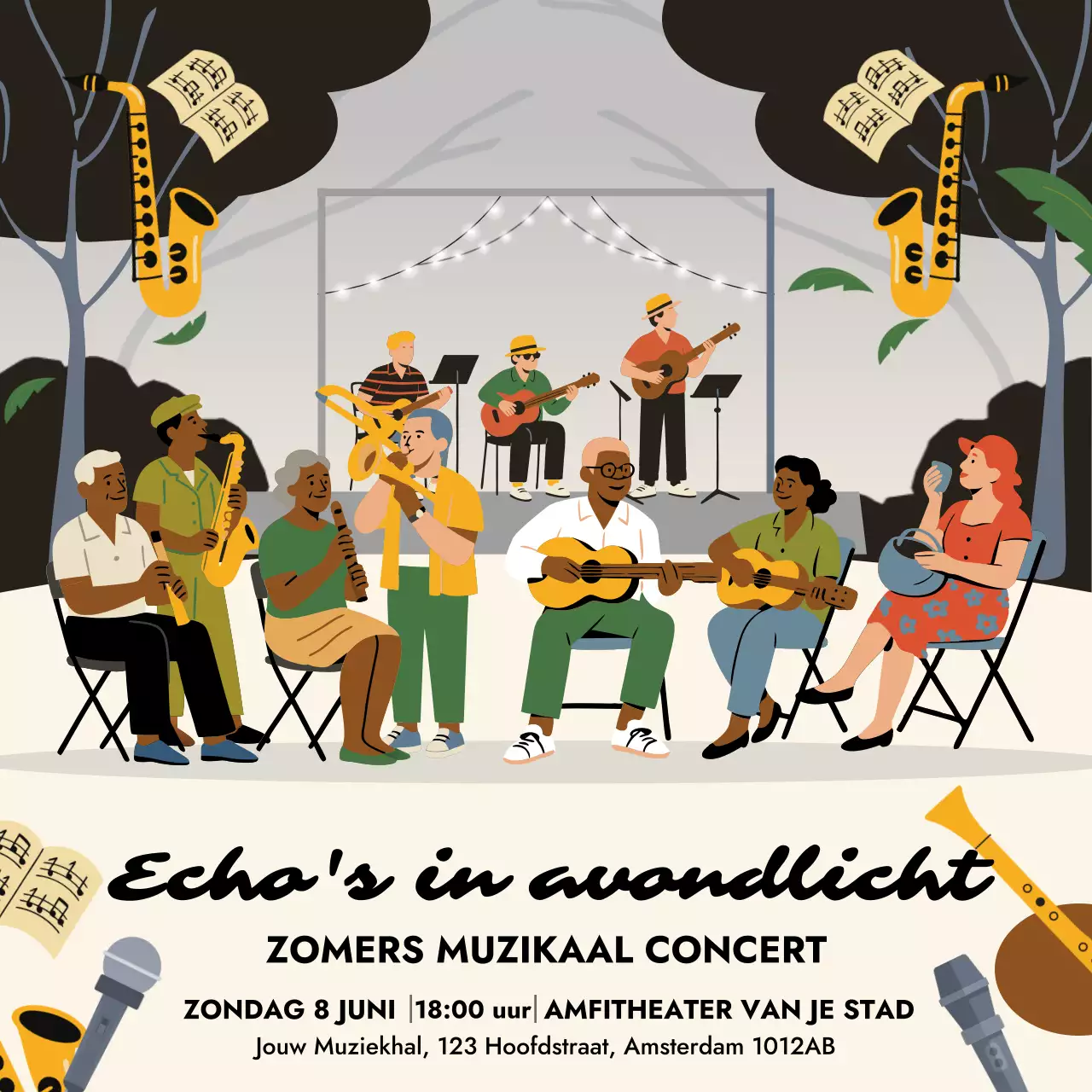 Gele Retro Concert Uitnodiging Social Media Post