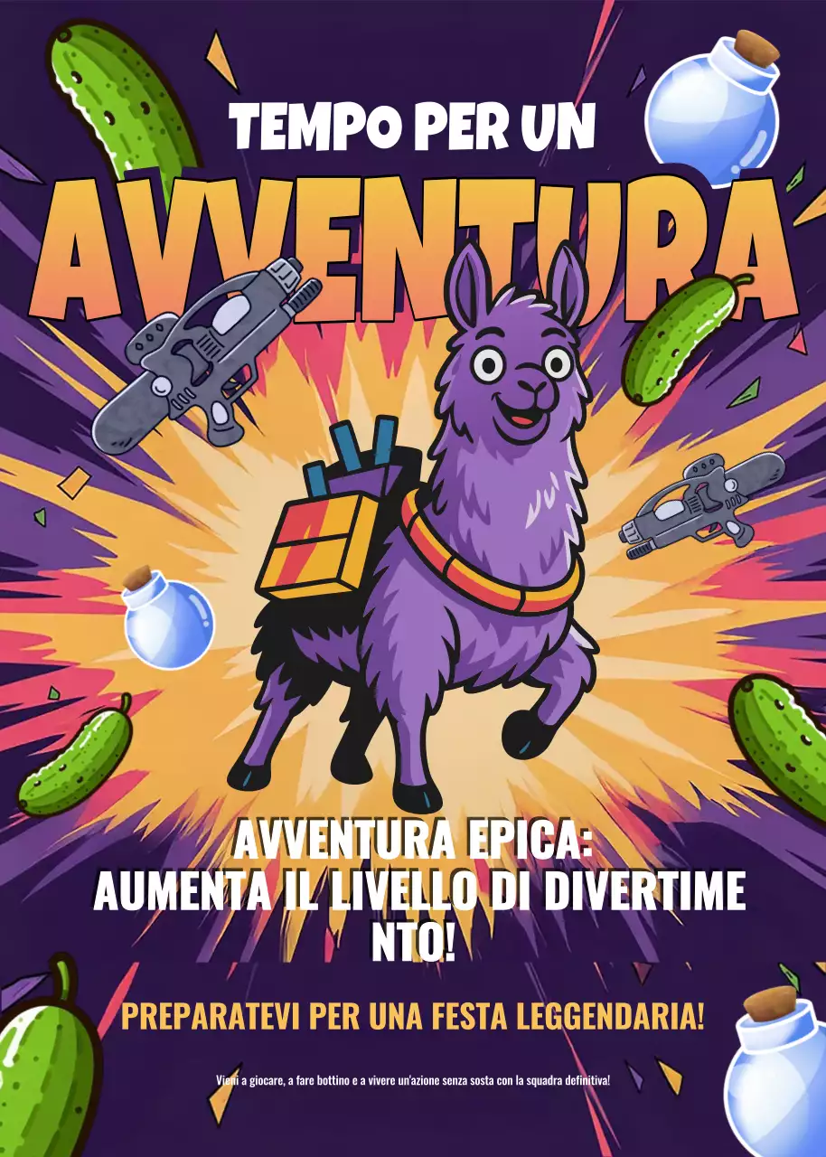 Invito promozionale per l'avventura a fumetti viola