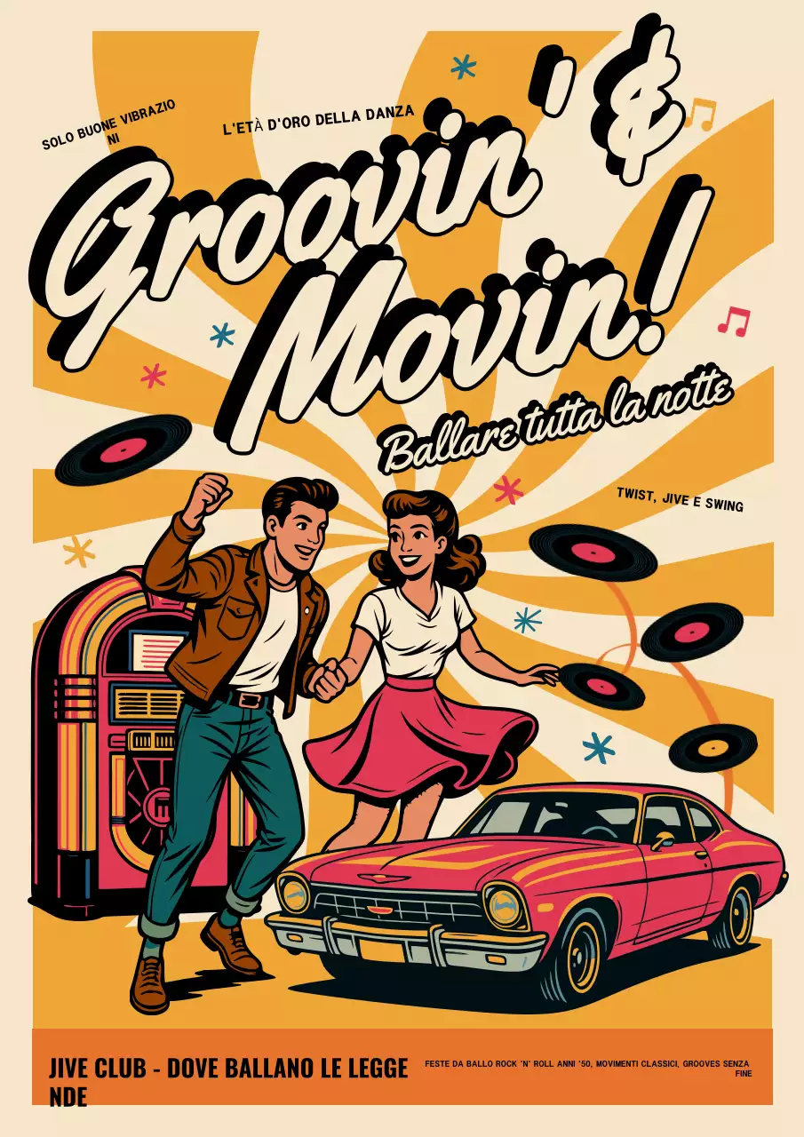 Manifesto arancione per un evento di danza vintage