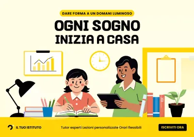 Manifesto pubblicitario giallo per l'istruzione moderna