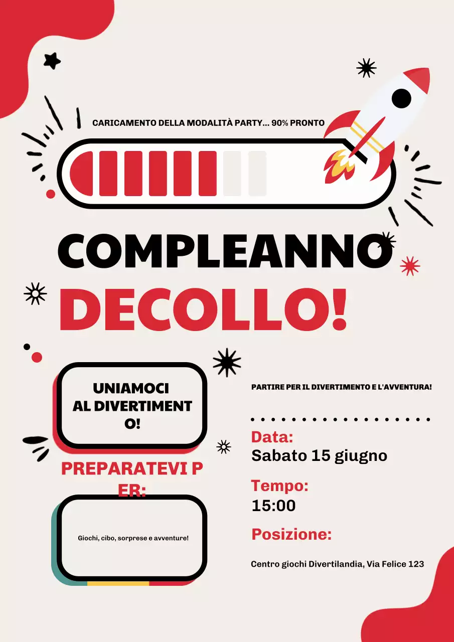 Poster di invito di compleanno giocoso rosso