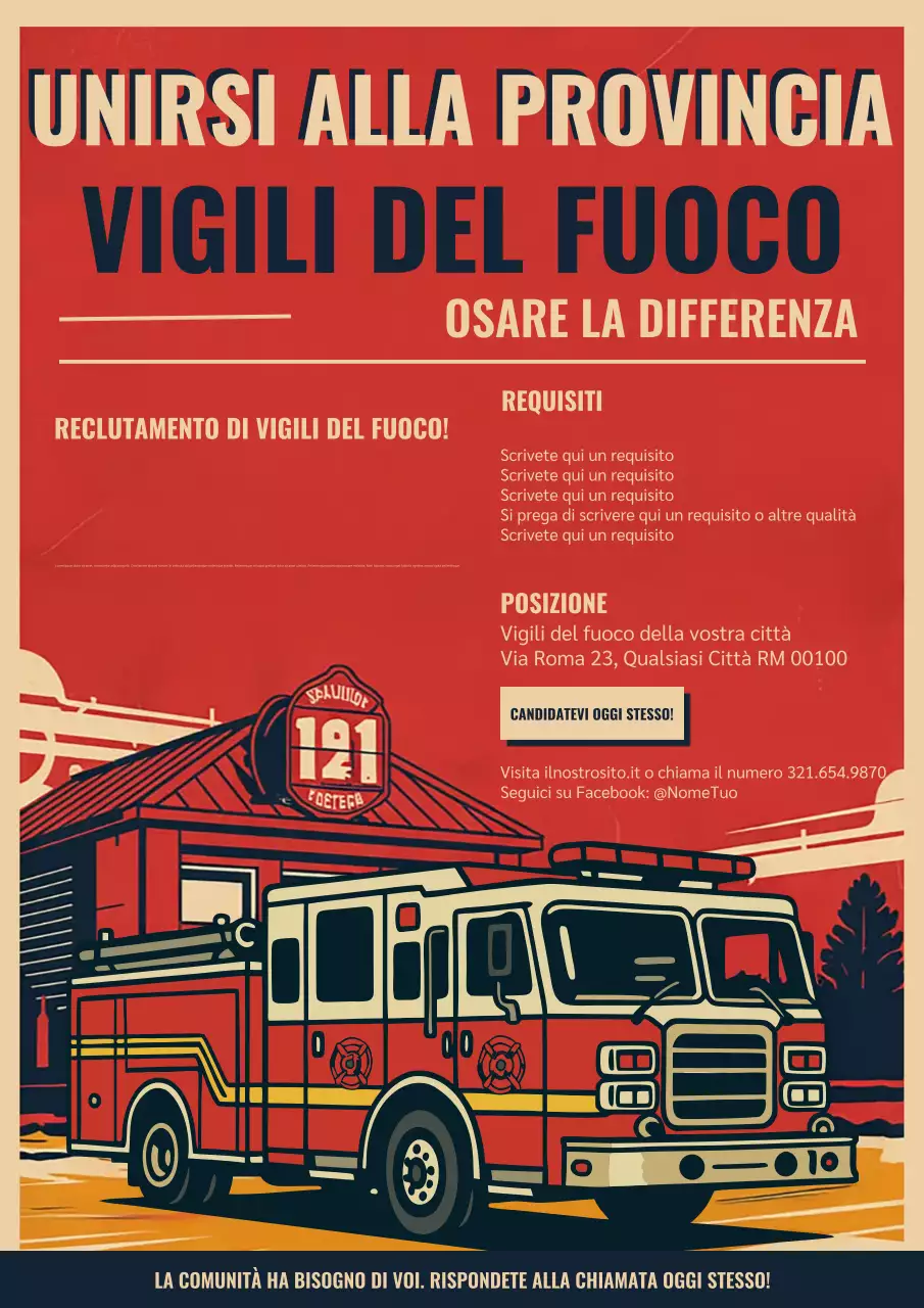 Manifesto di reclutamento retrò rosso del dipartimento dei vigili del fuoco