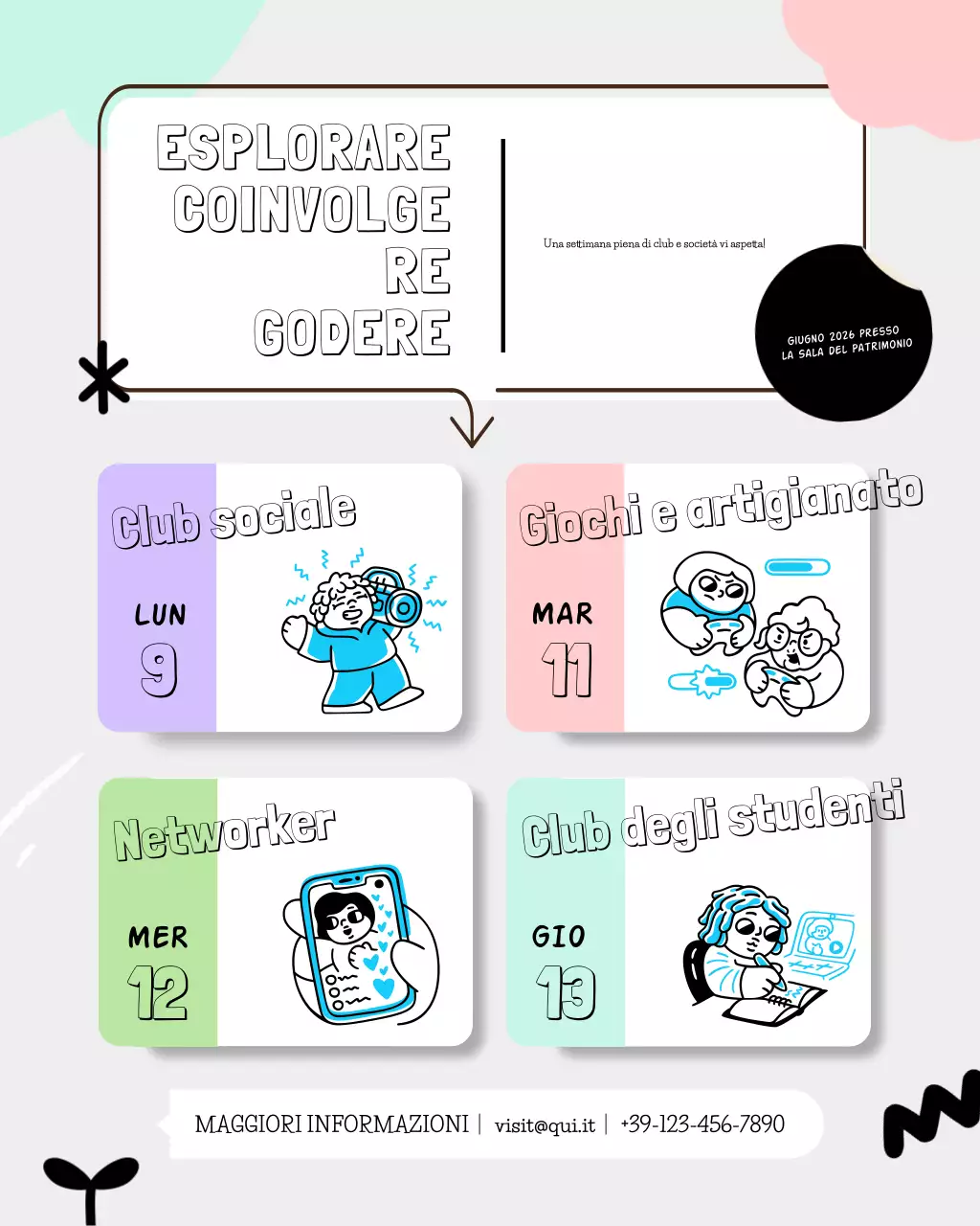 Annuncio dell'evento del gruppo studentesco