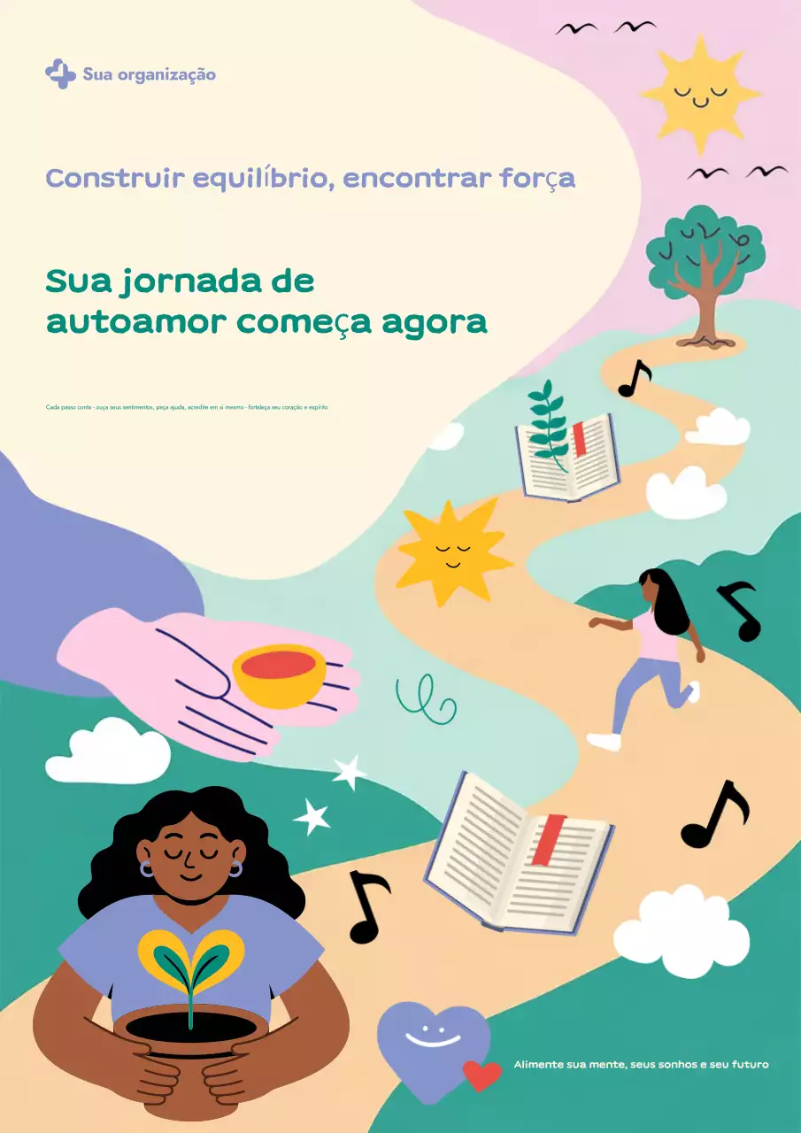 Pôster colorido e moderno de guia de autocuidado