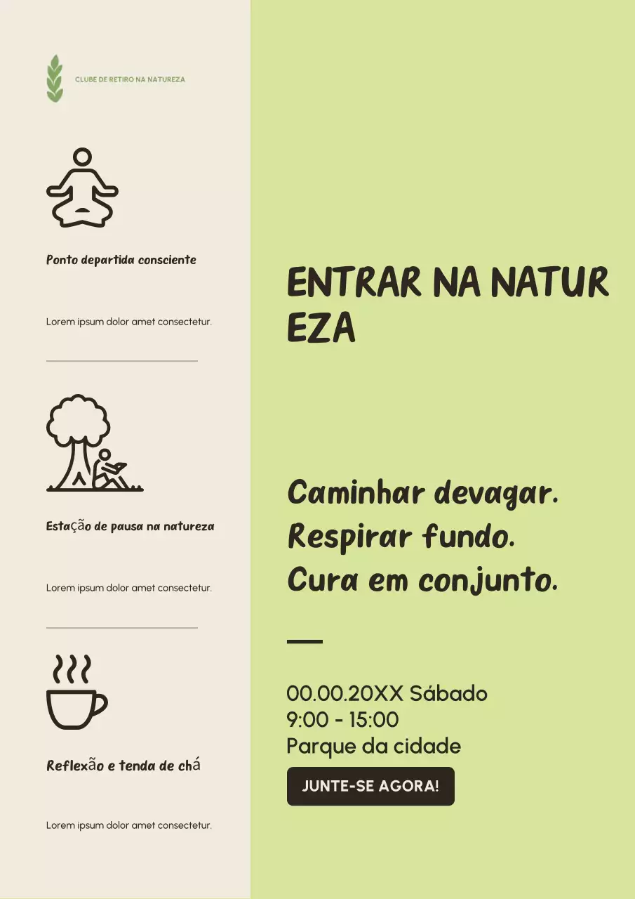 Cartaz de evento de natureza minimalista verde