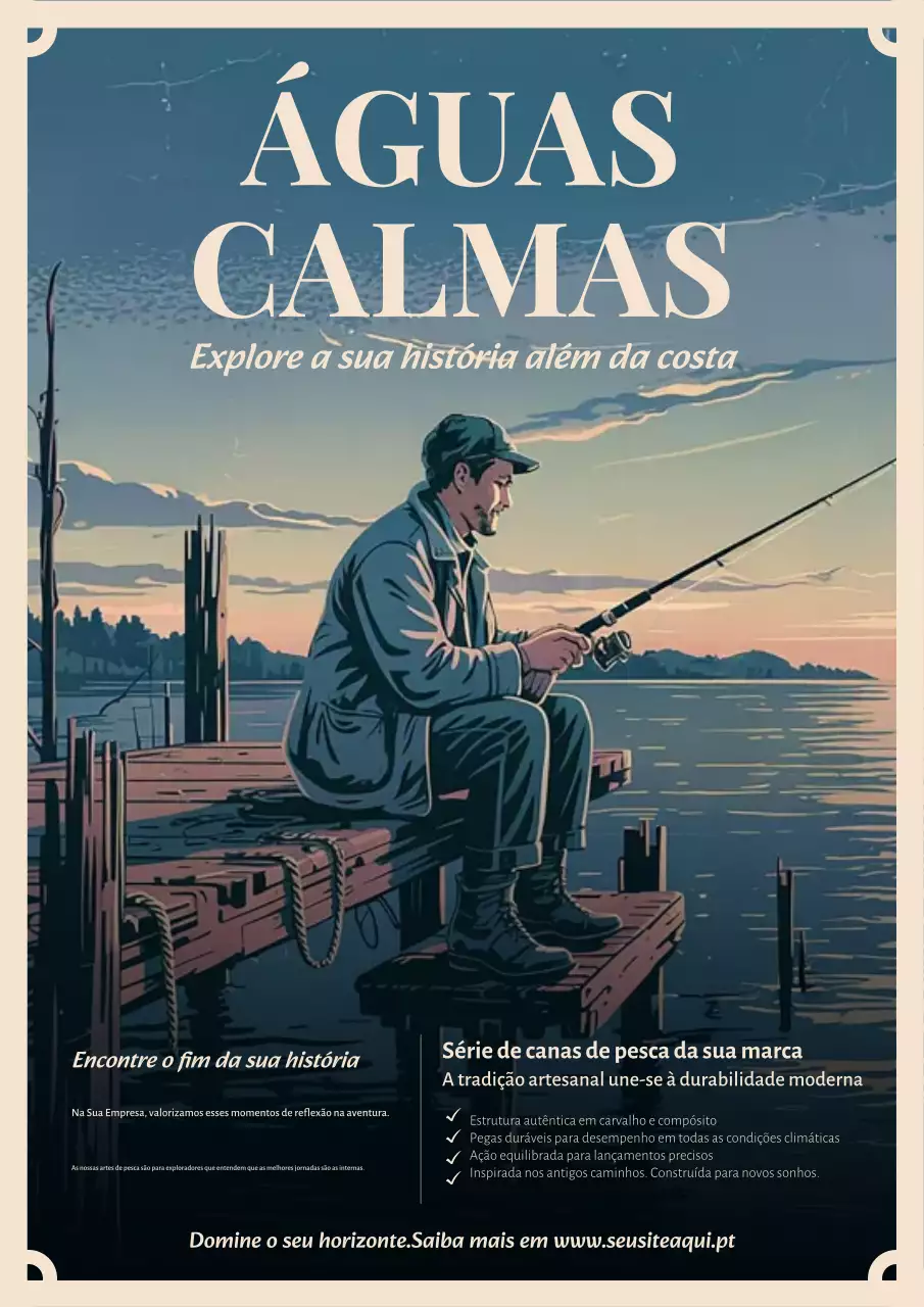 Cartaz de propaganda de pesca vintage azul