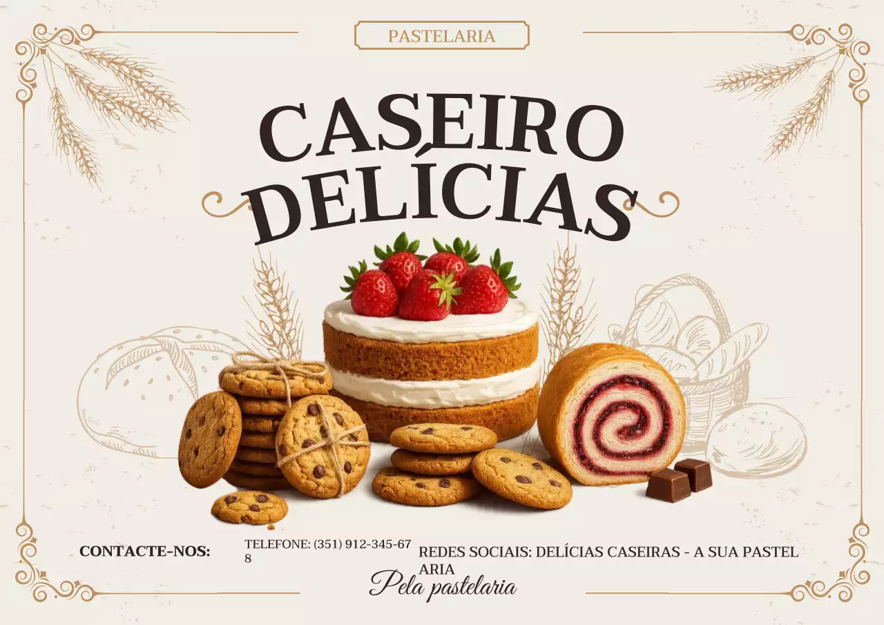 Cartaz promocional de padaria vintage bege
