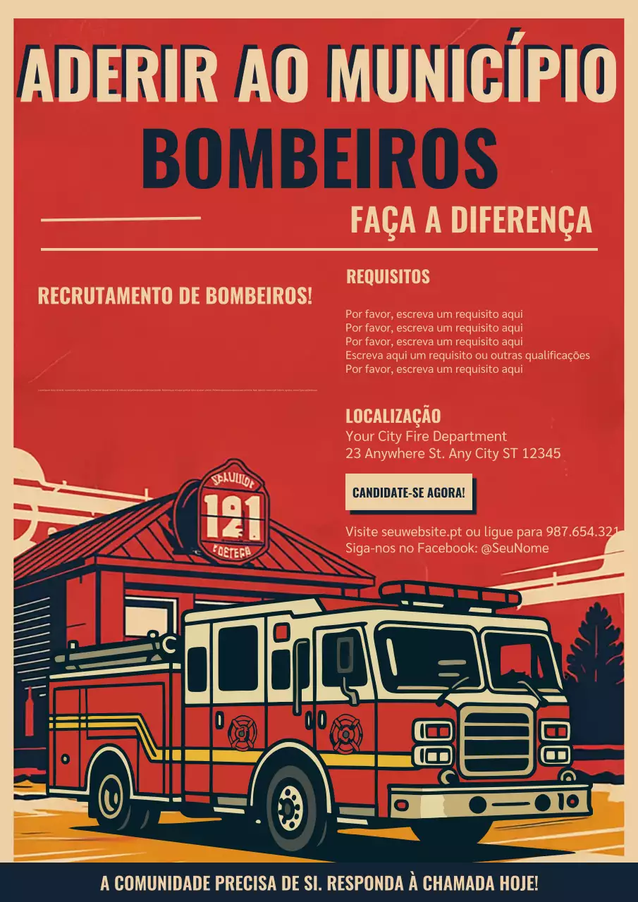 Cartaz de recrutamento do Corpo de Bombeiros retrô vermelho