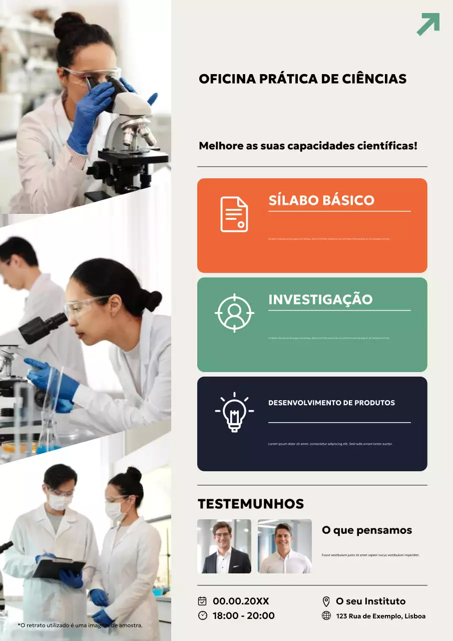 Cartaz de anúncio do Workshop de Ciência Moderna Bege
