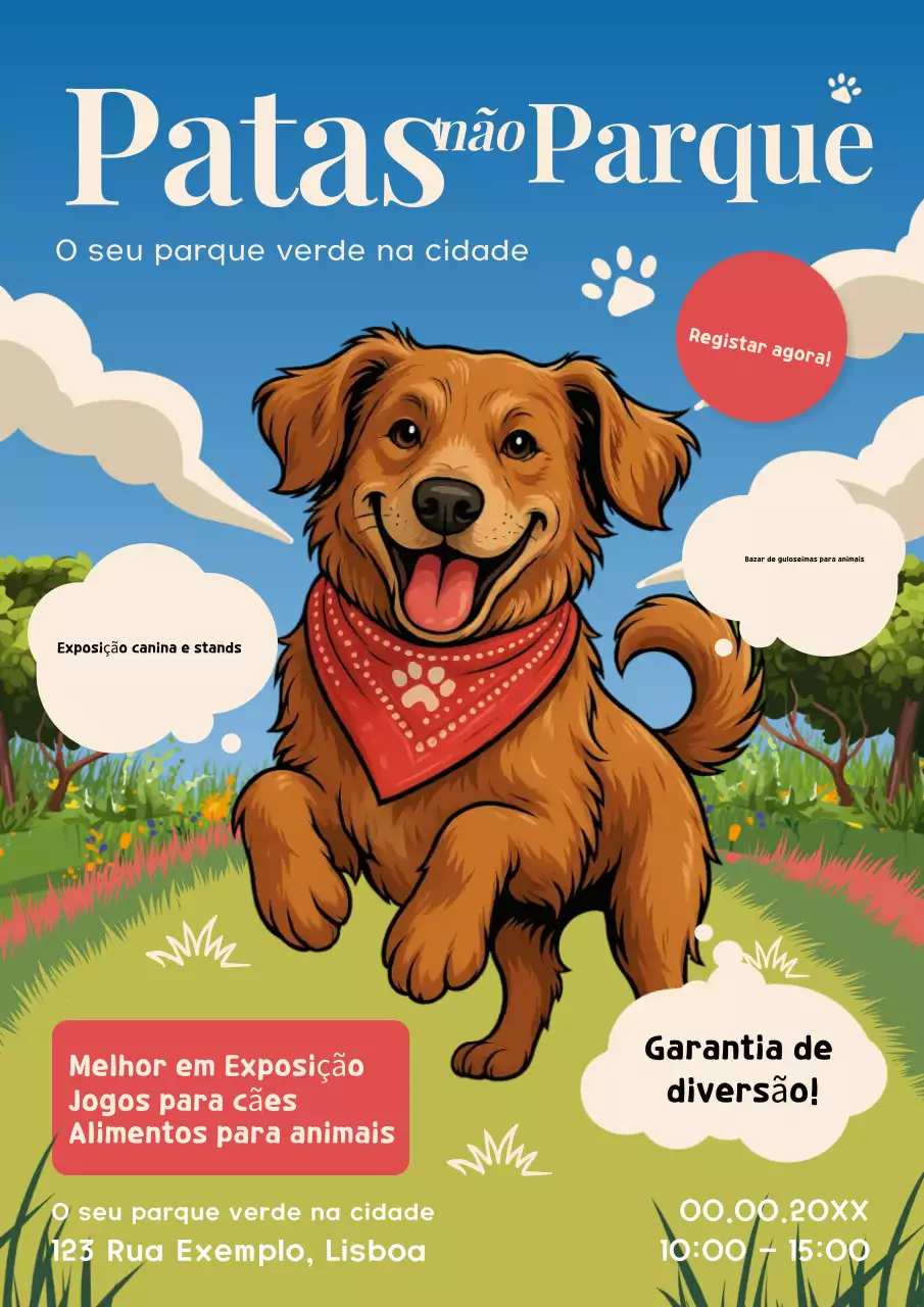 Cartaz de convite para evento do cão brincalhão azul