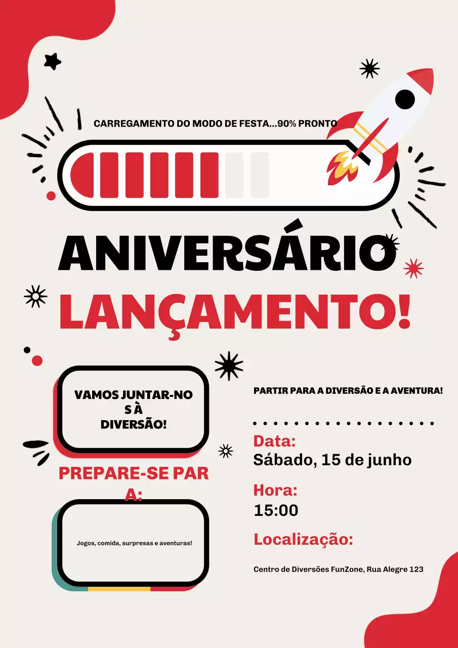 Cartaz de convite de aniversário vermelho e divertido