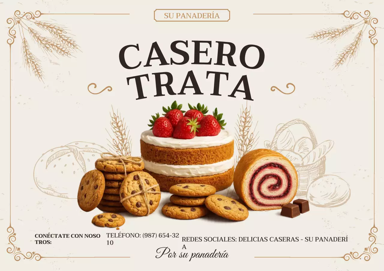 Póster promocional de panadería vintage beige