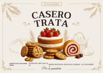 Póster promocional de panadería vintage beige