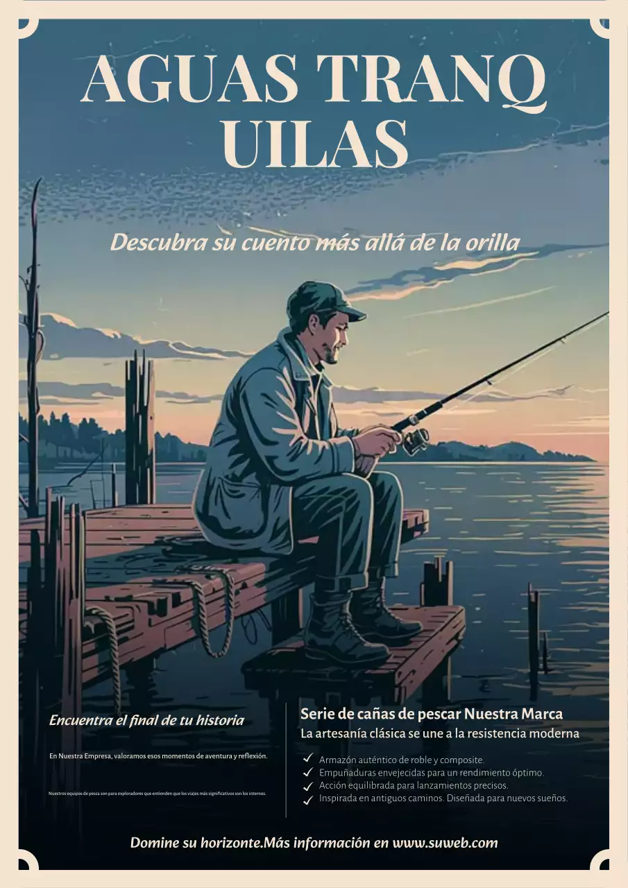 Cartel publicitario de pesca vintage azul