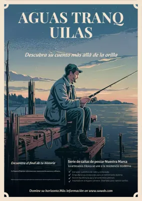 Cartel publicitario de pesca vintage azul