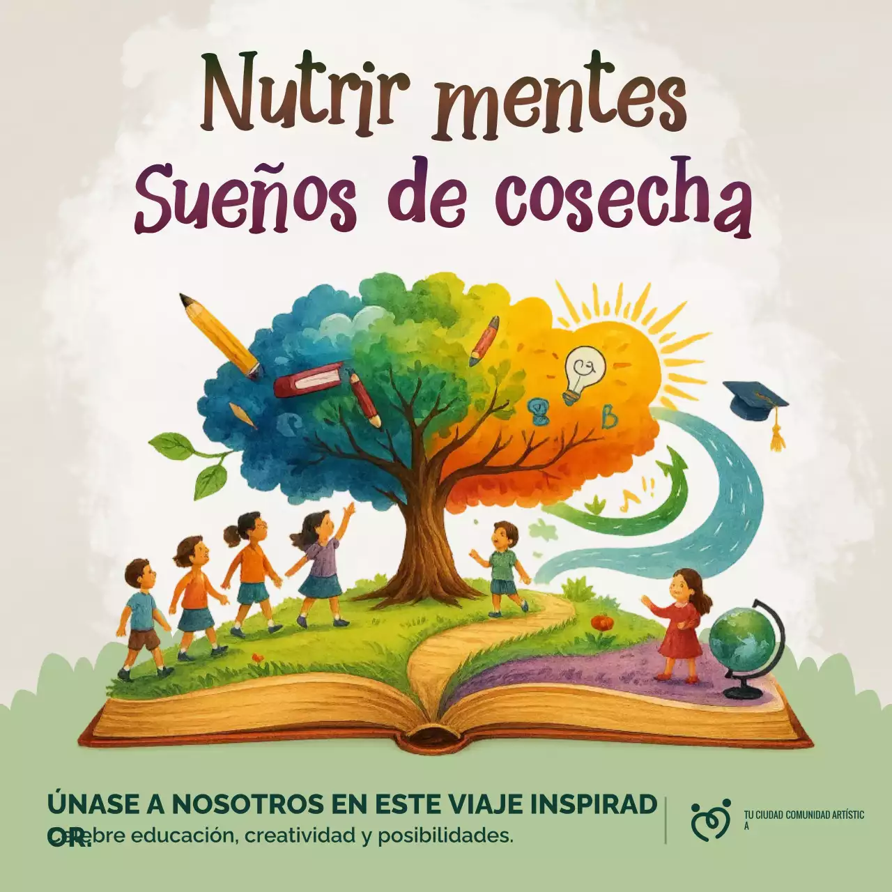 Publicación en redes sociales de la invitación a la educación artística arcoíris