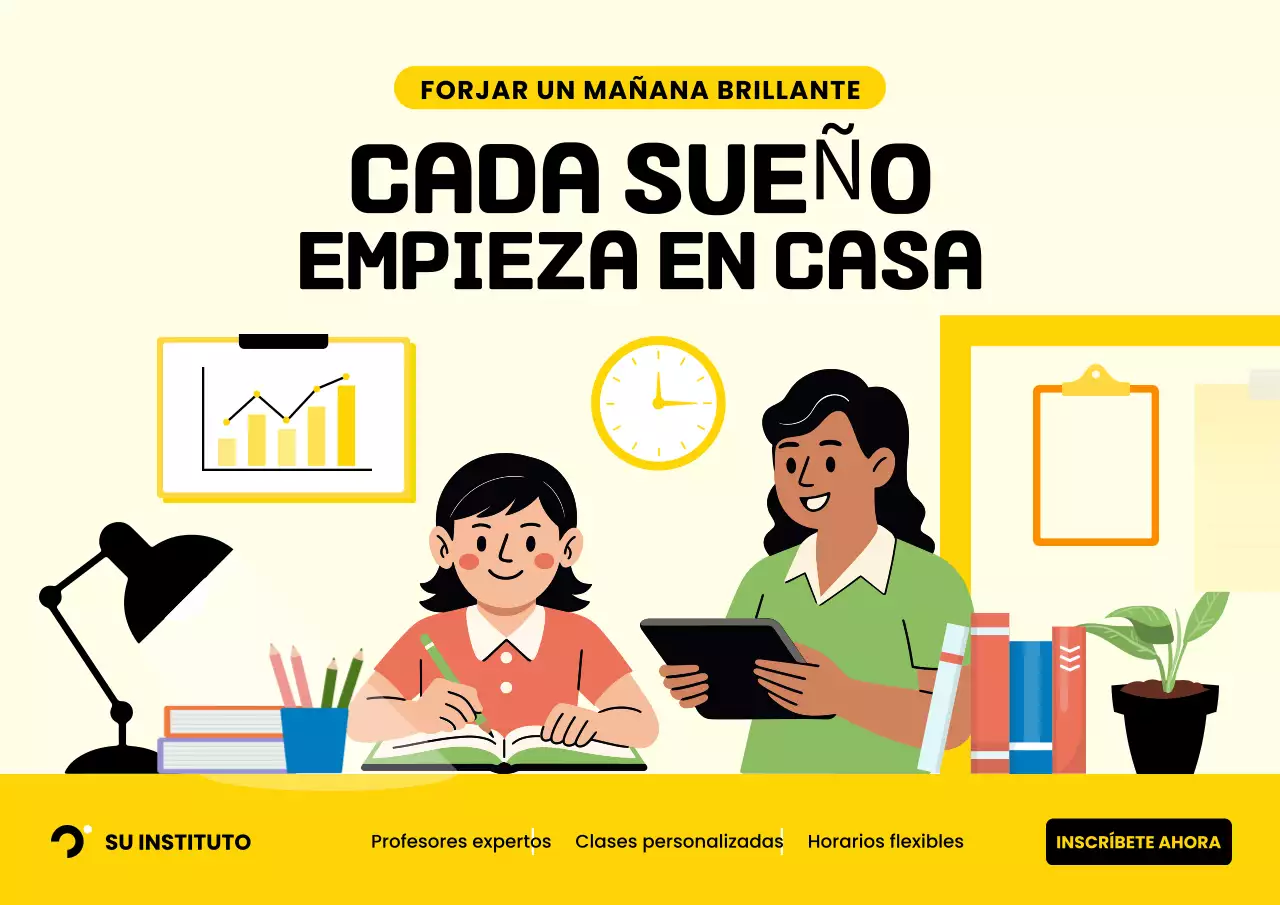 Cartel publicitario de educación moderna en amarillo