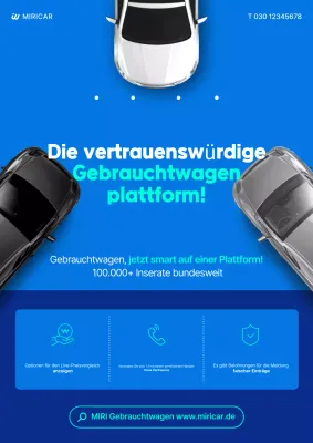 Blaue moderne Gebrauchtwagenanzeige