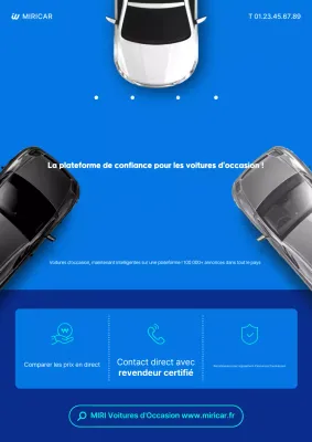 Publicité de voiture d'occasion moderne bleue