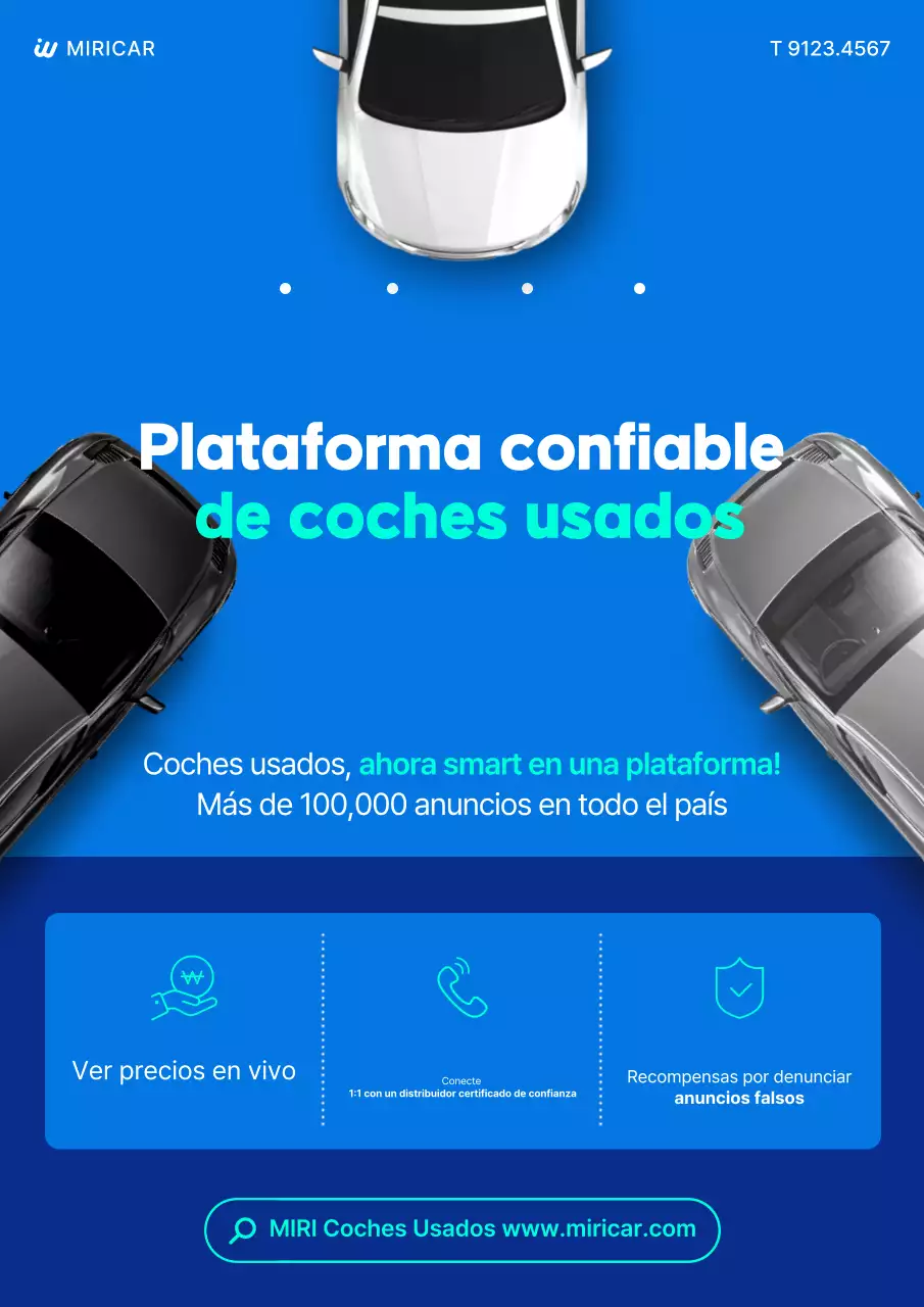 Anuncio de coche usado moderno de color azul