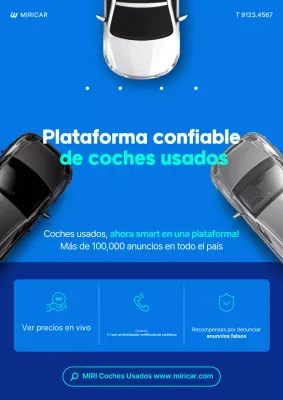 Anuncio de coche usado moderno de color azul