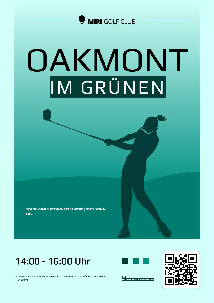 Ankündigung einer aquamarinblauen, flachen, modernen Golf-Regionalsportveranstaltung Poster