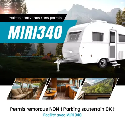 Publicité pour un camping-car moderne bleu ciel