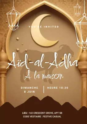 Invitation traditionnelle dorée de l'Aïd