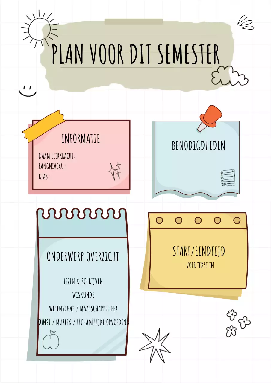 Pastelkleurige creatieve semesterplanner