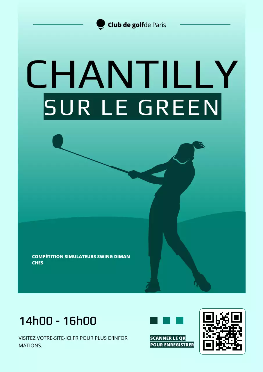 Affiche d'annonce de l'événement sportif régional de golf moderne de Teal Flat