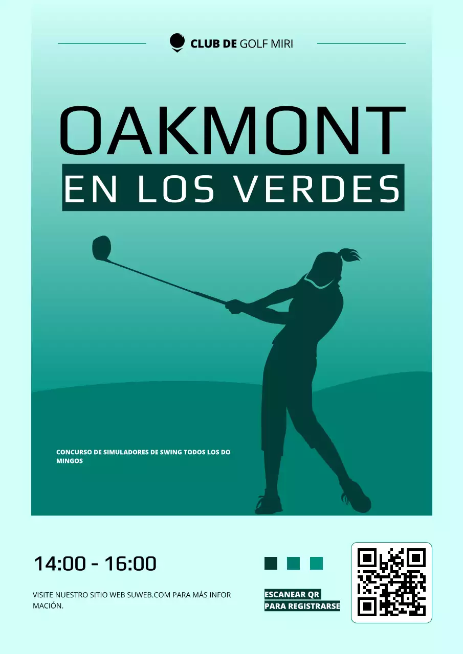 Cartel de anuncio de evento deportivo regional de golf moderno en color verde azulado