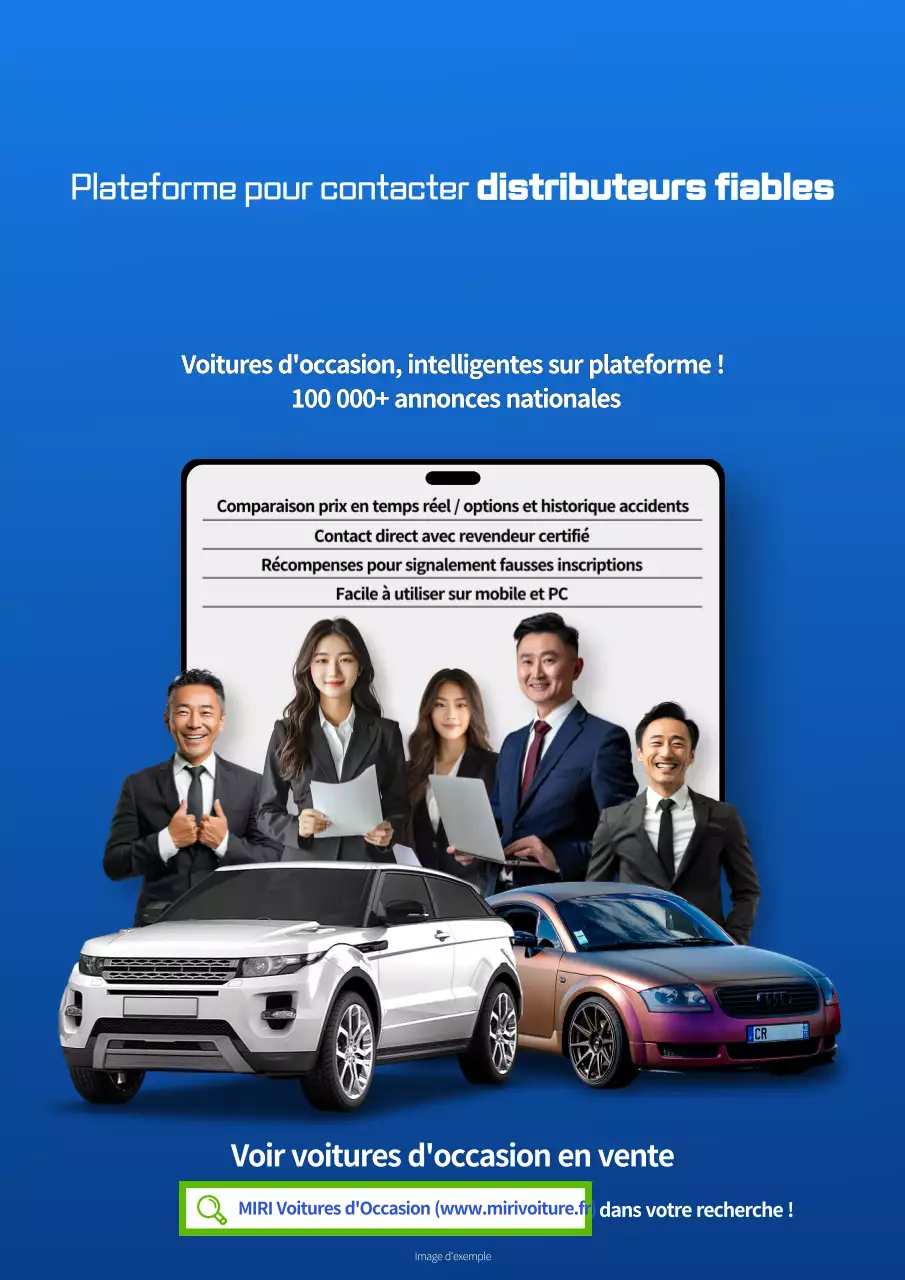 Publicité pour une voiture d'occasion moderne bleue