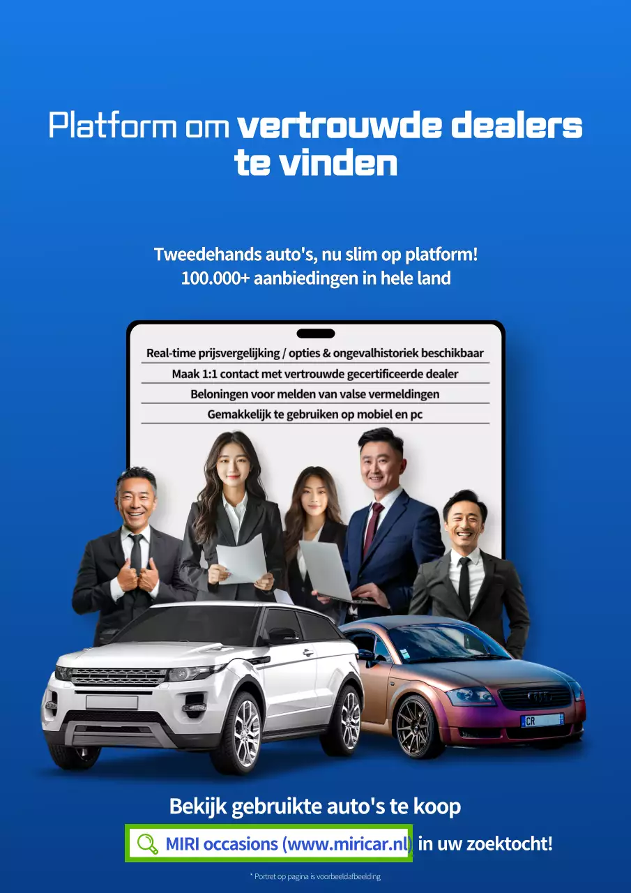 Blauwe moderne tweedehands auto advertentie